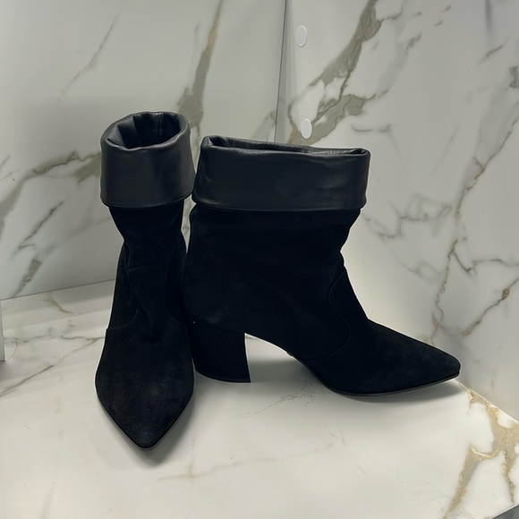 Worn once inside . Prada black suede fold over leather pointed bootie - Picture 1 of 11